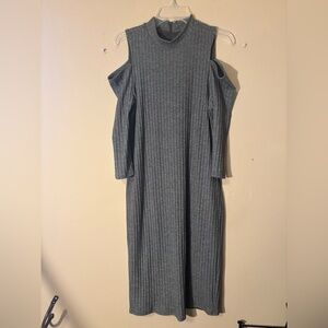 White House Black Market Gray Ribbed Cold Shoulder Dress
